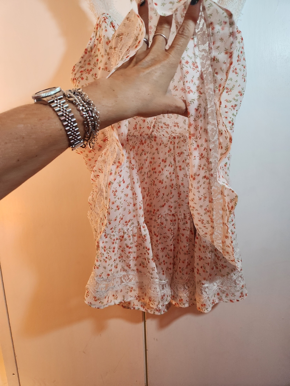 Altar'd State Cream Floral Lace-Trim Tank Small - Picture 4 of 5
